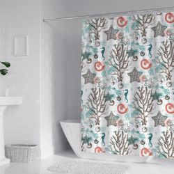 Set de Cortina para Baño con Ganchos y Liner Coral Multicolor