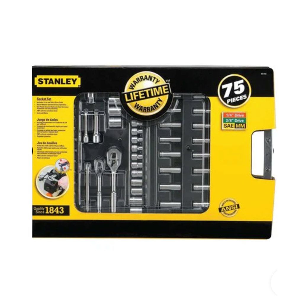 Set de 75 Copas y Herramientas Mecánicas Mixto Raíz de 1/4 y 3/8 Plg