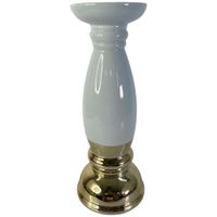 Candelero Decorativo Blanco con Base Dorada