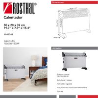 Calentador Eléctrico Rosthal con Termostato 50x20x39 Cm