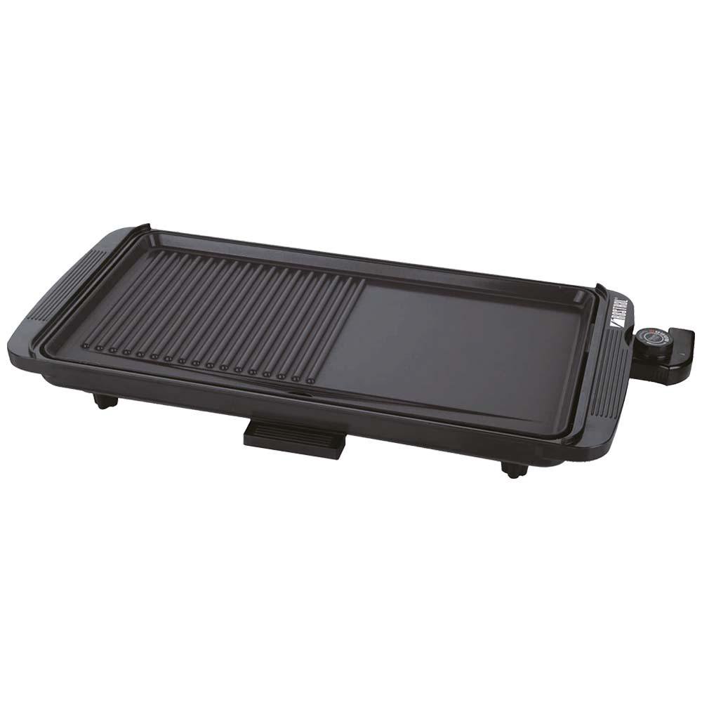 Parrilla y Plancha Eléctrica de 1350 W Color Negro Parrilla y Plancha Eléctrica 1400W con Superficie Lisa Antiadherente Negra