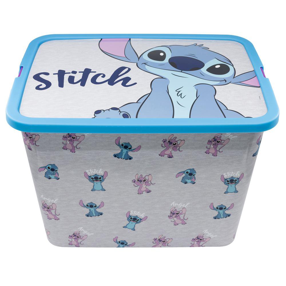 Caja Organizadora de 23 L Diseño Stitch and Angel Plástico con Cierre Click Caja Organizad…