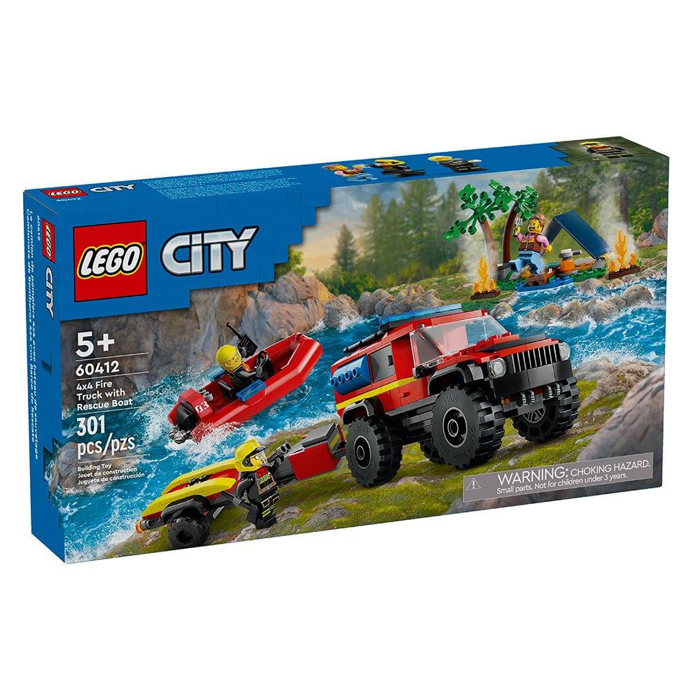 LEGO City Camión de Bomberos 4x4 con Barco de Rescate #60412 de 301 Piezas