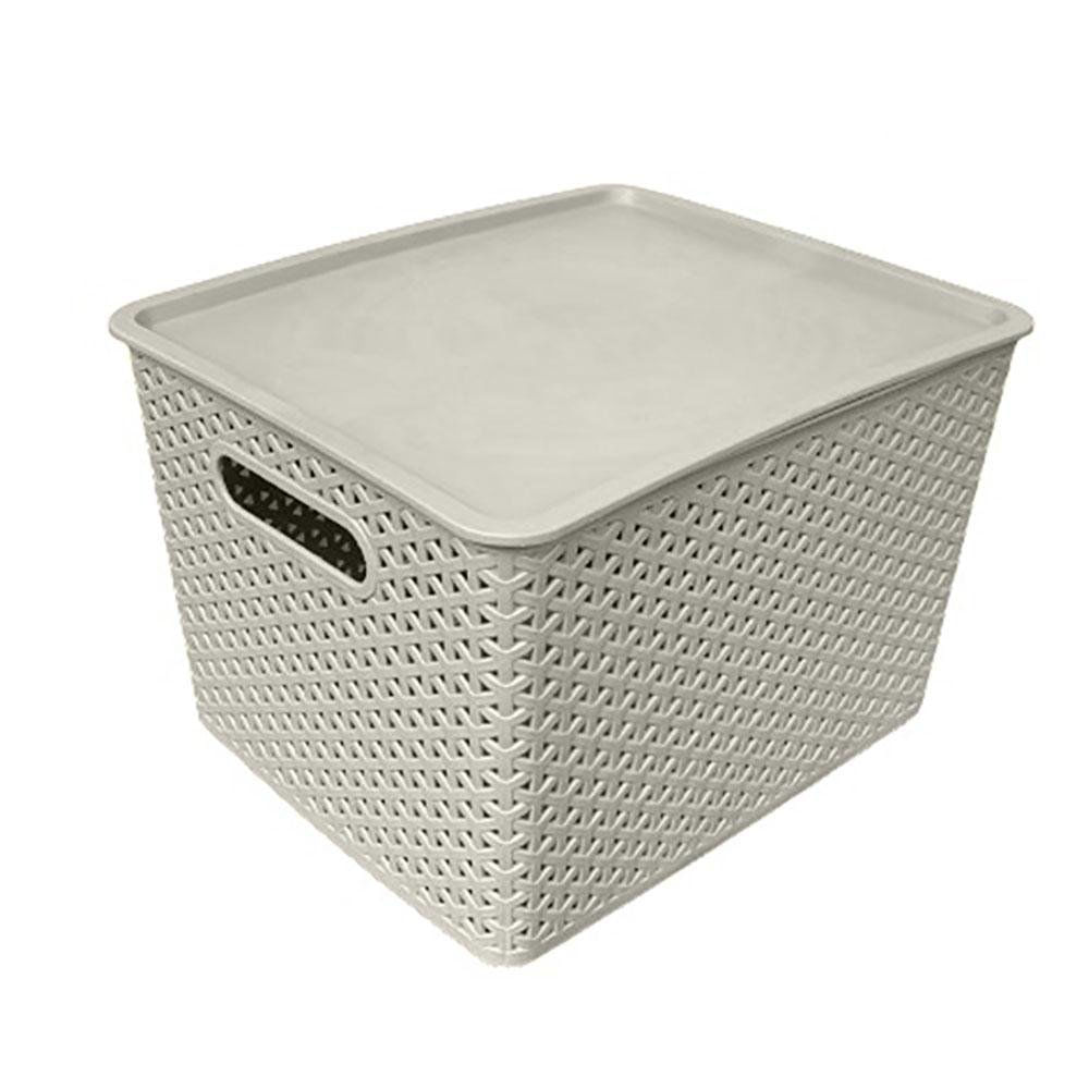 Caja Tipo Ratán con Tapa - Varios Colores Beige