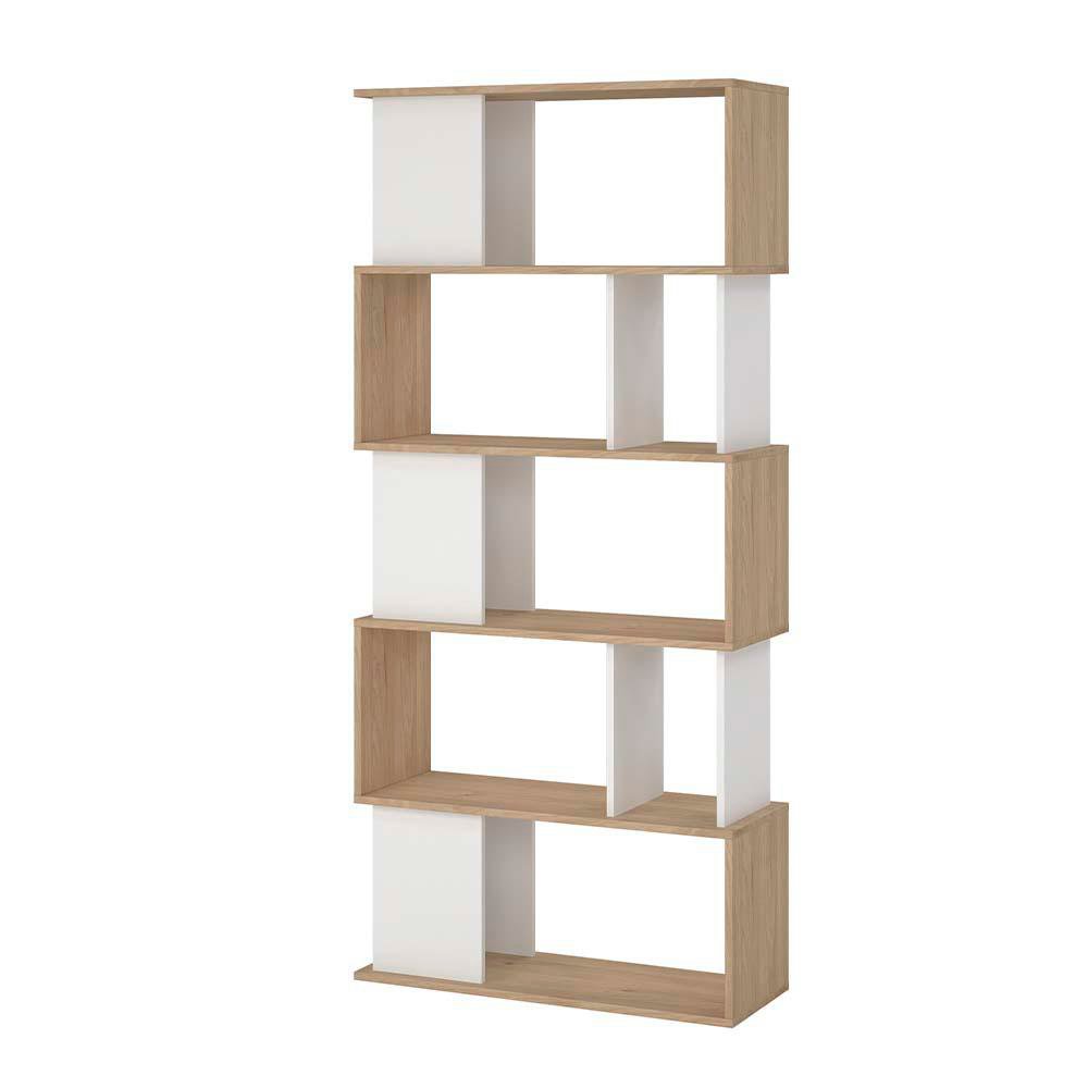 Librera Cubos Bicolor con 5 Niveles 80 x 29.5 x 173.5 Cm Color Blanco y Nogal