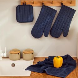 Set de Guantes, Toalla y Agarrados de Cocina Azul