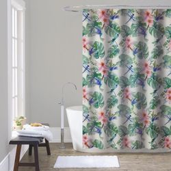 Set de Cortina Estampado Libelula y Hojas Liner y Ganchos 14 Pzas