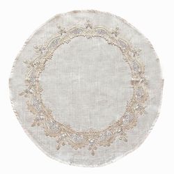 Mantel Redondo Detalle Brocado Beige 85 Cm