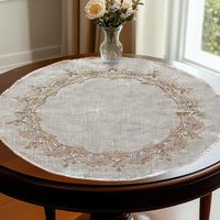 Mantel Redondo Detalle Brocado Beige 85 Cm