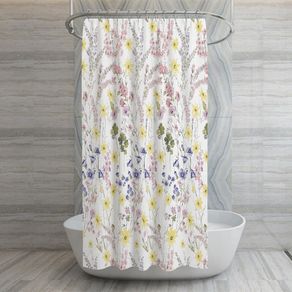 Set de Cortina con Liner y Ganchos Diseño Campo de Flores