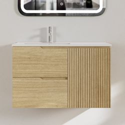 Vanity Aéreo con Espejo y Lavamanos Madera