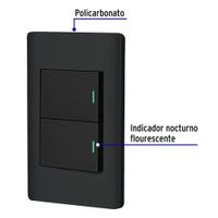 Interruptor Sencillo + Interruptor de 3 Vías 1.5 Módulos Lisboa Negro - Volteck