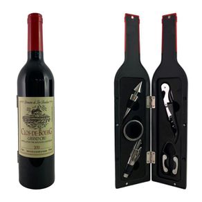 Set de 5 Accesorios para Vino en Caja con Forma de Botella 7.2x7.2x32 Cm