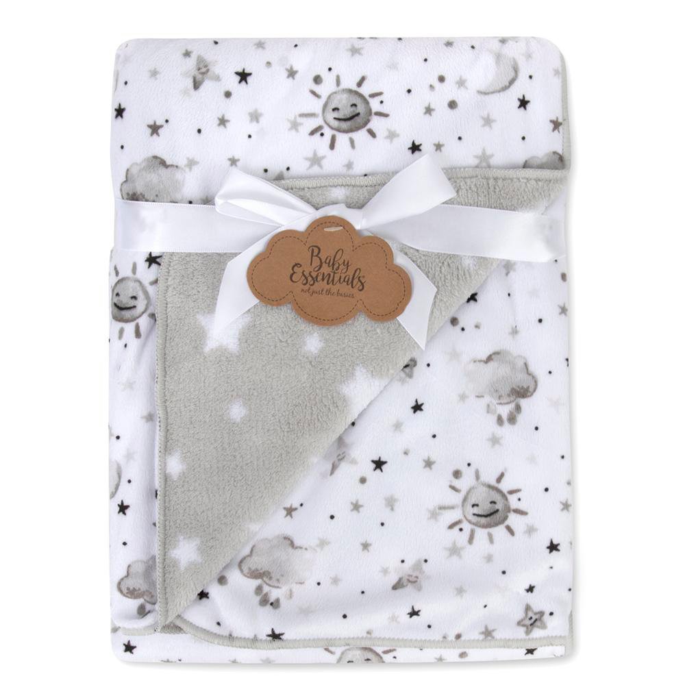 Frazada para Bebé con Diseño de Luna y Estrellas de Felpa Color Gris Frazada Estampada Lun…