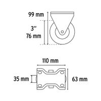 Rodo De Hule Con Placa Fija Con Balero 76 Mm - Fiero