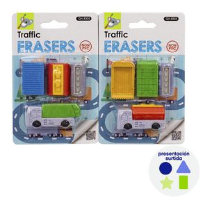 Set de Borradores Transportes 5 Pzas Diseños Surtidos