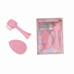 Set de Limpieza Facial con Esponja y Cepillo Rosa
