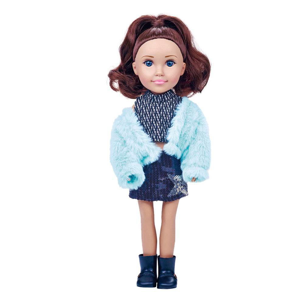 Muñeca Fashion de 35 Cm con Abrigo Azul y Falda de Lentejuelas Muñeca Fashion con Abrigo A…
