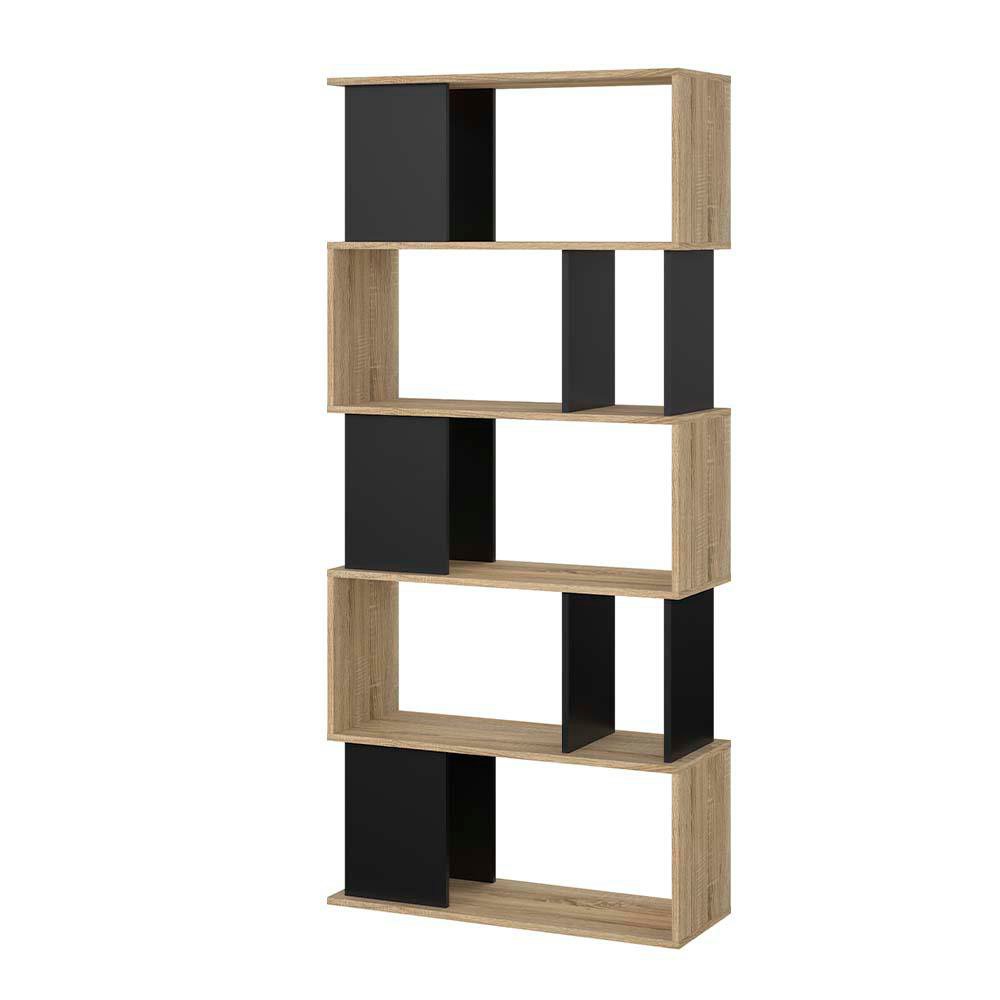 Librera con Cubos de 5 Niveles 80 x 29.5 x 173.5 cm Color Negro y Café Claro