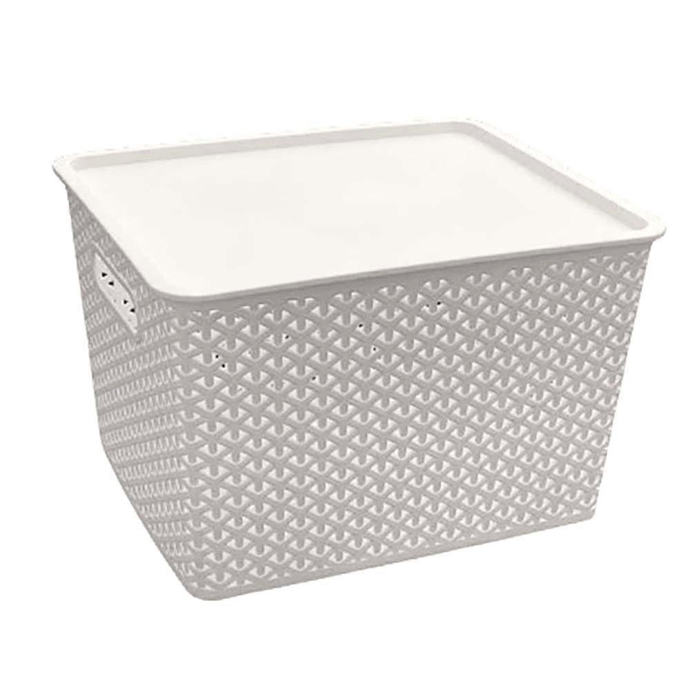 Caja Tipo Ratán con Tapa - Varios Colores Blanco