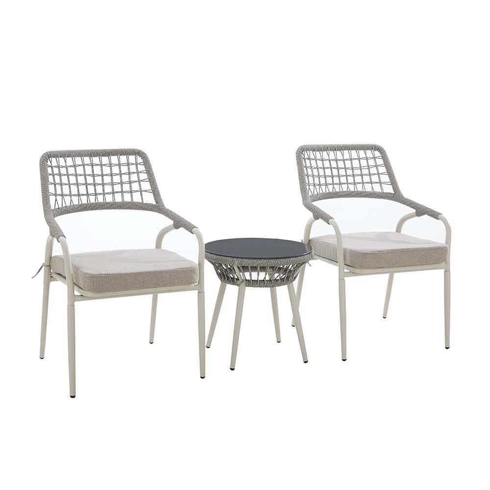 Set de Patio Pepe de 3 Piezas con Mesa Redonda Color Gris y Crema