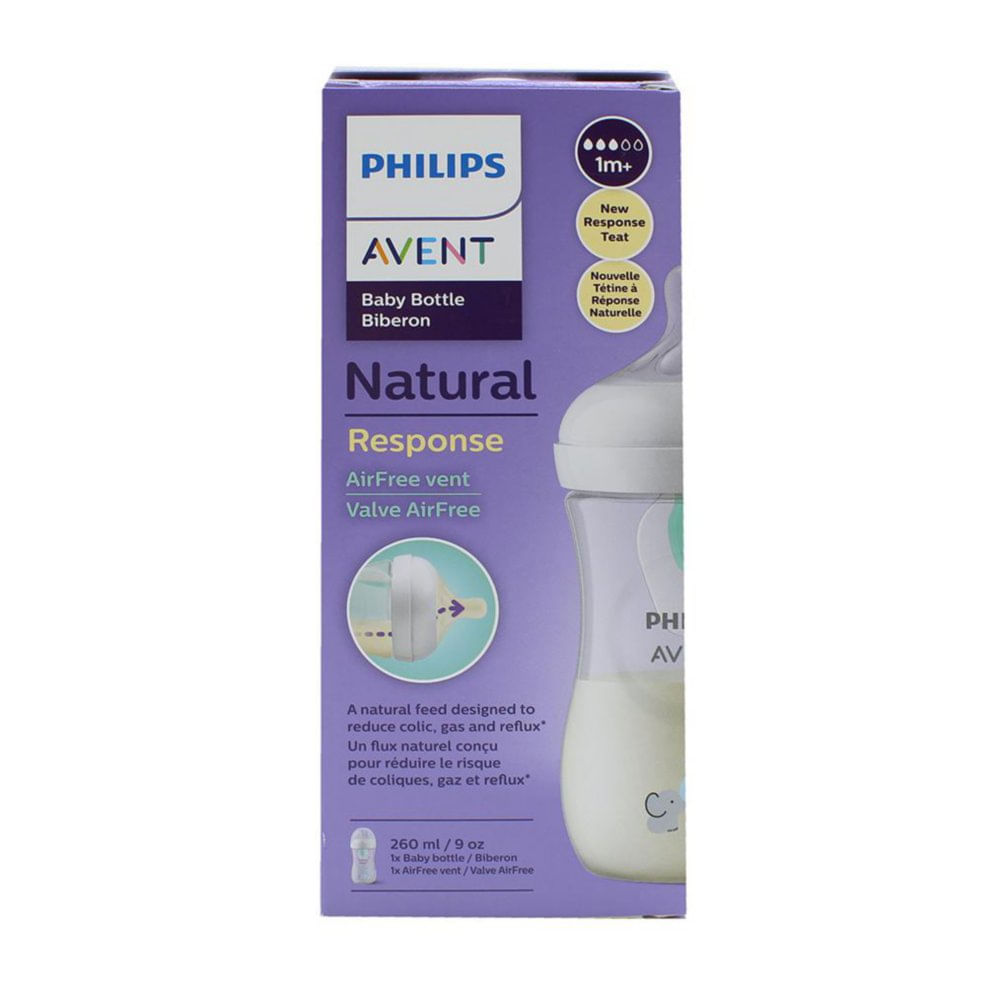 Pacha Philips Natural Response Diseño de Elefante con Válvula Air Free de 9 Oz para 1+ Mes…