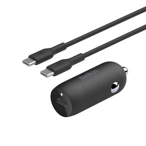 Cargador de Auto USB-C con Cable USB-C a USB-C 30 W Negro