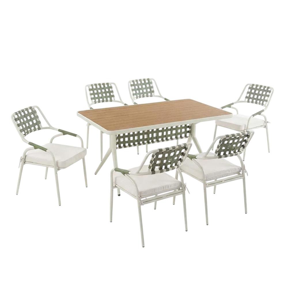 Comedor para Exterior de Metal para 6 Personas con Mesa y 6 Sillas Color Verde y Beige Set…