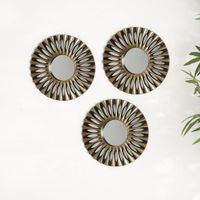 Set de 3 Espejos Decorativos Sol Radiante Dorado 25 Cm