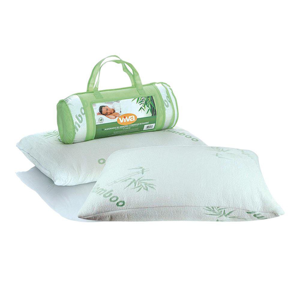 Almohada Memory Foam 71 x 48 cm con Cobertor de Bambú Color Blanco y Verde