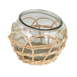 Florero de Vidrio con Rattan 10x10x8.6 Cm