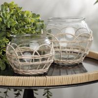 Florero de Vidrio con Rattan 10x10x8.6 Cm