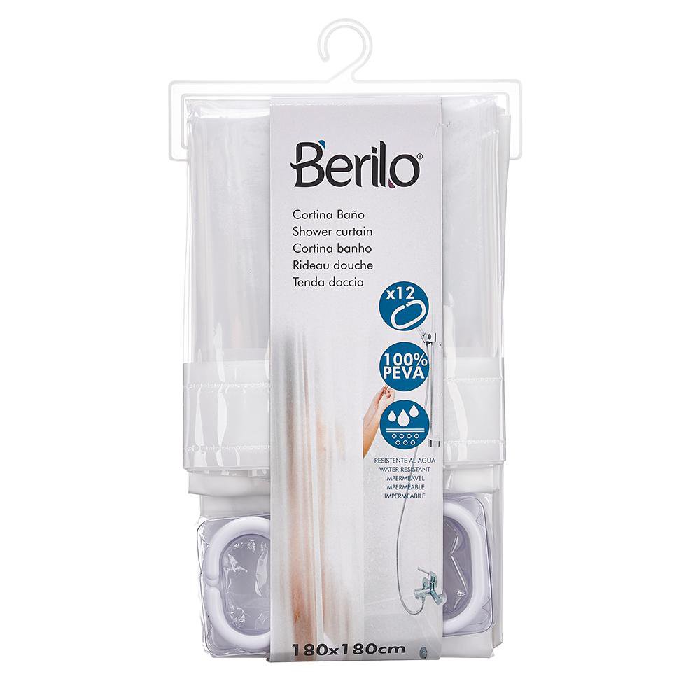 Cortina de Baño 180 x 180 cm de PEVA Color Blanco Cortina para Ducha Peva Transparente con Blanco