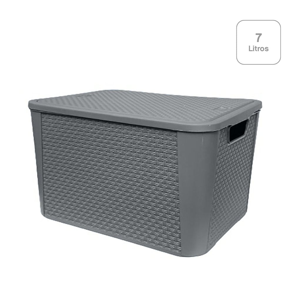Caja Tipo Ratán Gris - Varias Capacidades 7 l