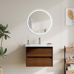 Mueble Vanity con Lavamanos Empotrable Café y Espejo 60X48 Cm - Zmobili