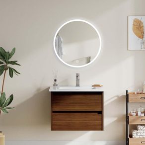 Mueble Vanity con Lavamanos Empotrable Café y Espejo 60X48 Cm - Zmobili