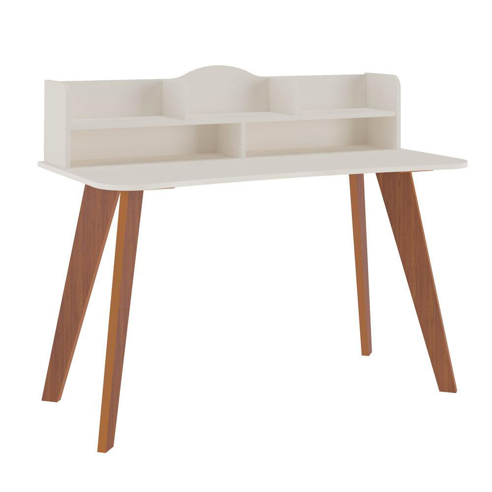 Escritorio Kepler con Organizador Superior 120 x 60 x 99.5 cm Blanco y Cedro