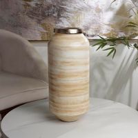 Florero Decorativo Beige con Detalles Dorados 17x38 Cm