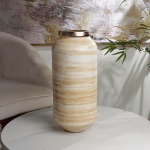 Florero Decorativo Beige con Detalles Dorados 17x38 Cm