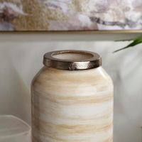 Florero Decorativo Beige con Detalles Dorados 17x38 Cm