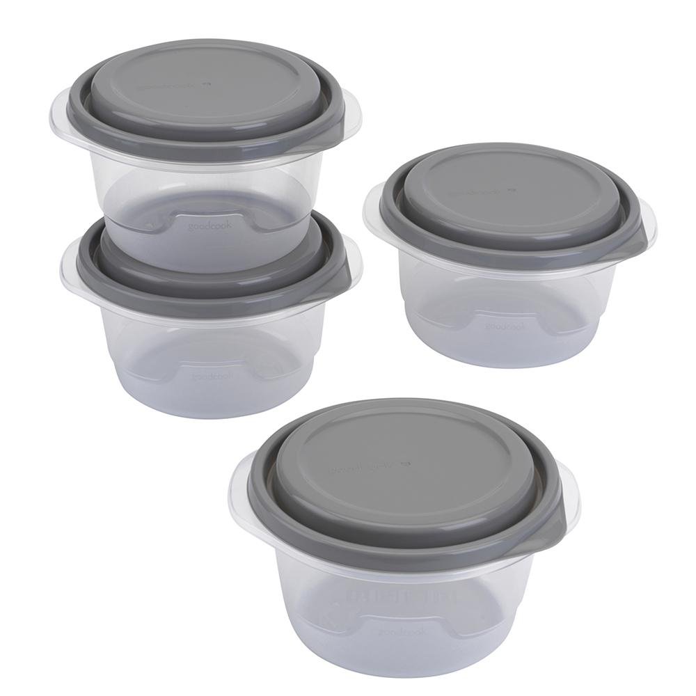 Set de 4 Contenedores Redondos Pequeños con Tapadera Color Gris