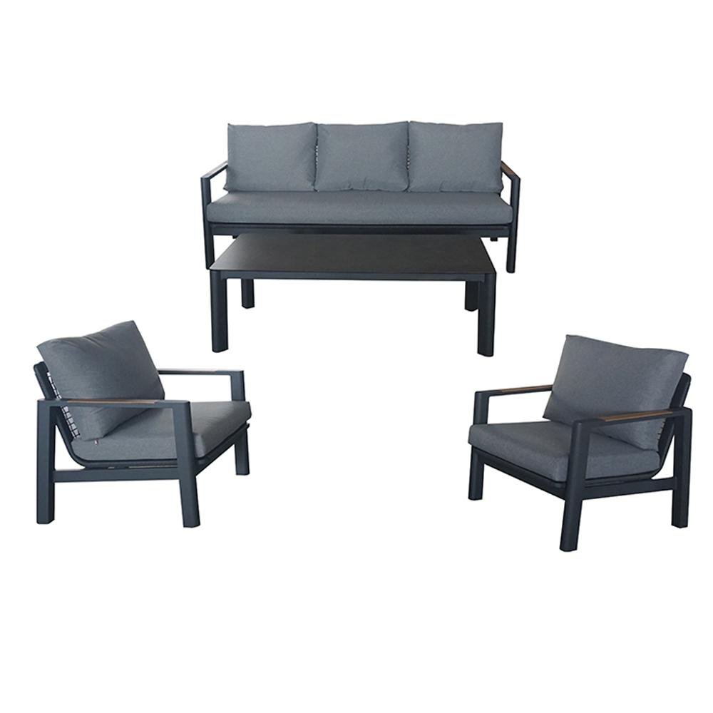 Set de Sala de Exterior de Aluminio Kansas 4 Piezas Color Gris