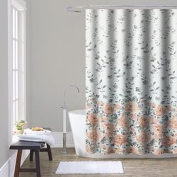 Set de Cortina Estampado Rosas y Ramas Liner y Ganchos 14 Pzas