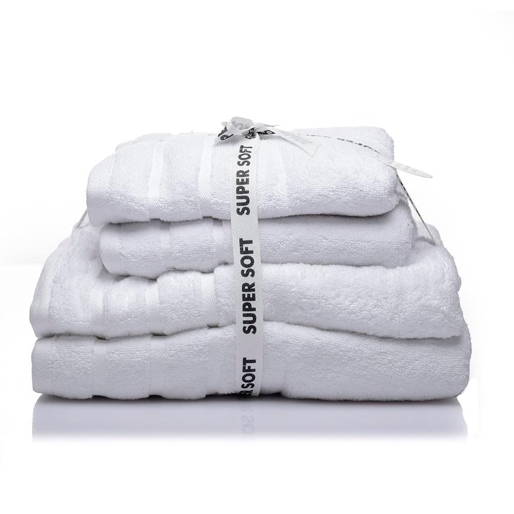 Set de 4 Toallas de Algodón Color Blanco, 2 de Baño y 2 de Mano