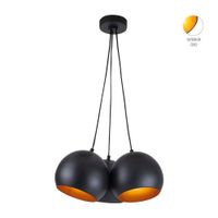 Lámpara Colgante 3 Luces Esféricas Negro y Dorado