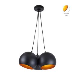 Lámpara Colgante 3 Luces Esféricas Negro y Dorado
