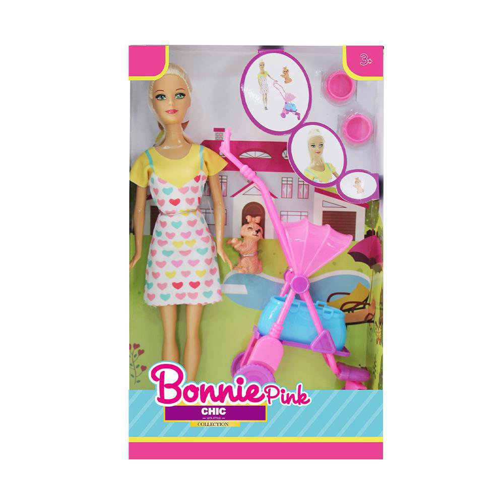 Muñeca Bonnie Pink Chic con Carruaje para Mascota Muñeca Bonnie Pink Chic con Carriola y M…