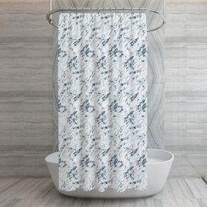 Set de Cortina con Ganchos Blanca Diseño Mármol