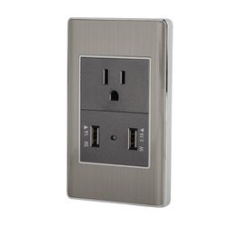 Tomacorriente + 2 Puertos USB Lisboa Acero - Volteck