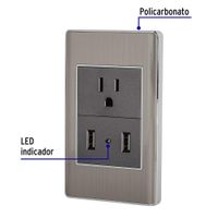 Tomacorriente + 2 Puertos USB Lisboa Acero - Volteck
